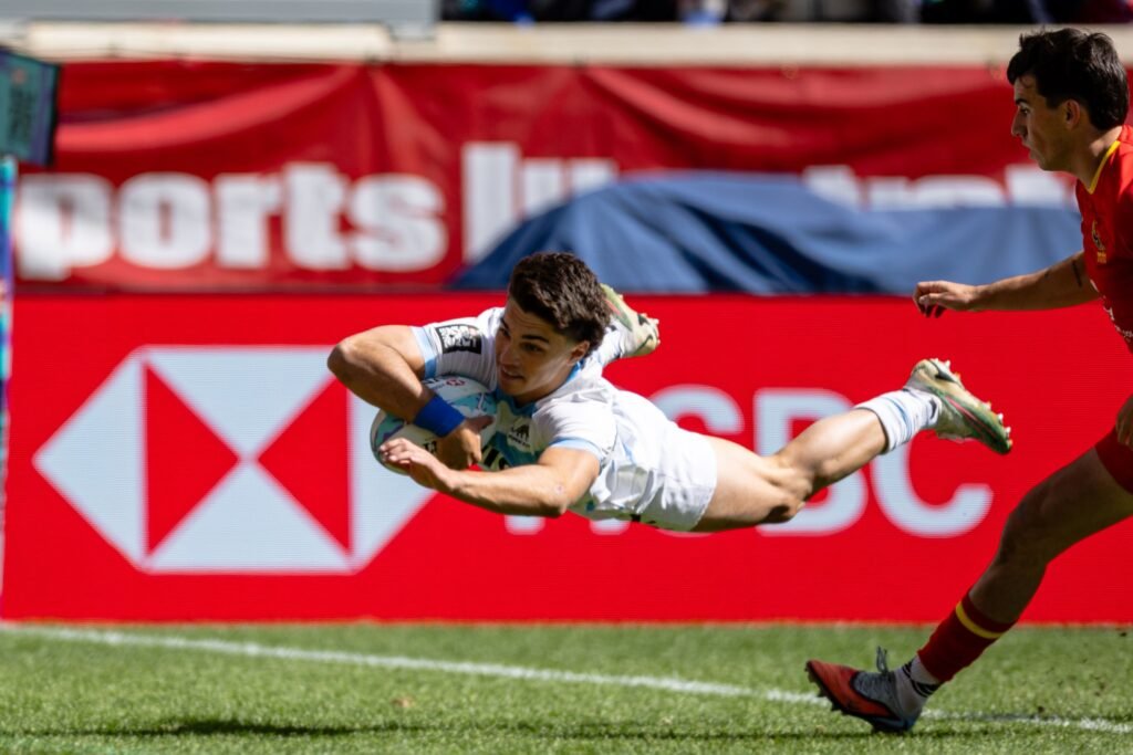 HARRISON, NJ - March 14: Argentina edged Spain 27–26 in a men's Pool B match at the 2026 HSBC SVNS New York at Sports Illustrated Stadium on March 14, 2026 in Harrison, New Jersey. (Photo by Zach Franzen / World Rugby)