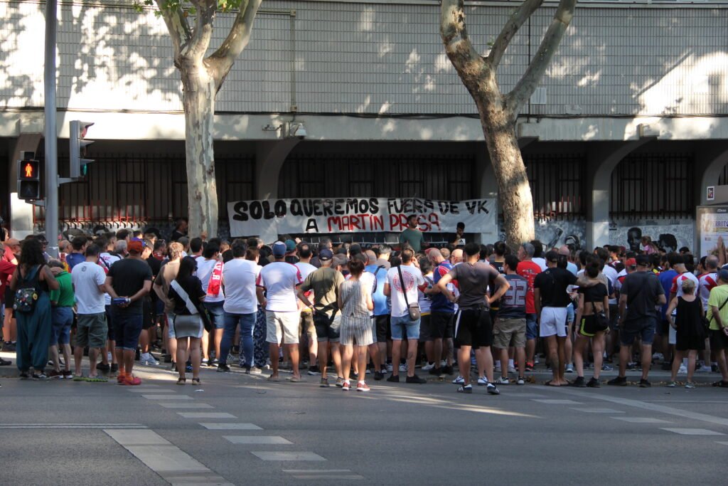 Rayo Vallecano fans protesting against their owner Martín Presa